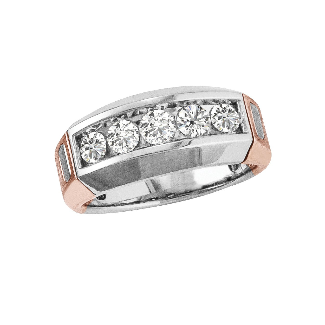GENTS TWO TONE 5 STONE DIAMOND BAND