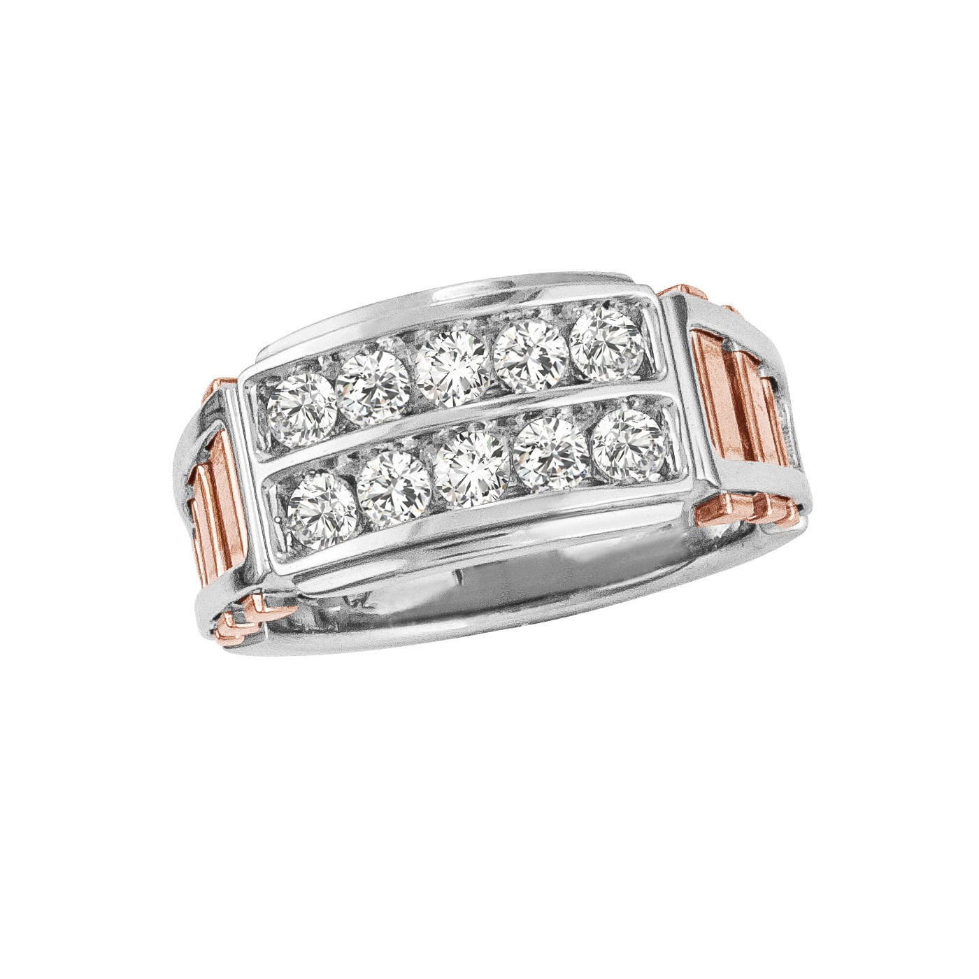 GENTS TWO TONE 10 STONE DIAMOND BAND