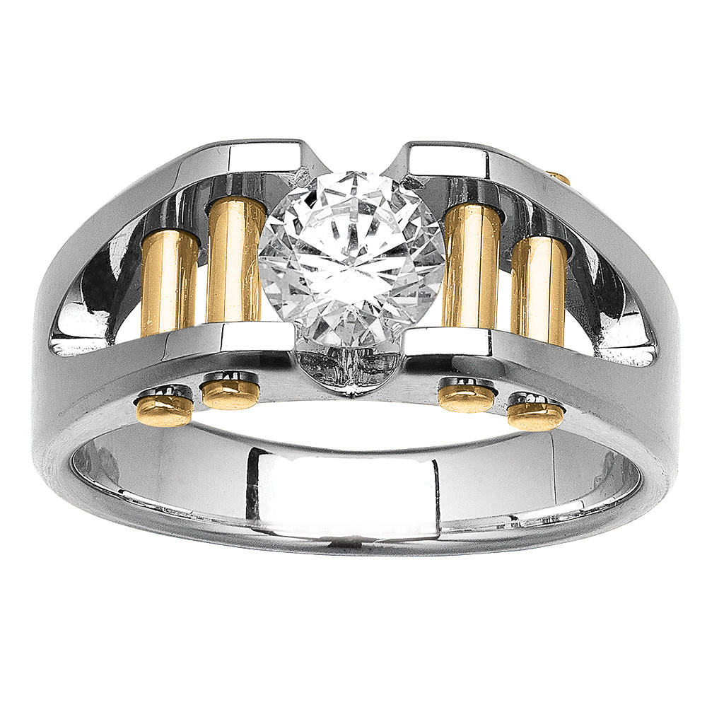 GENTS TWO TONE SOLITAIRE RING