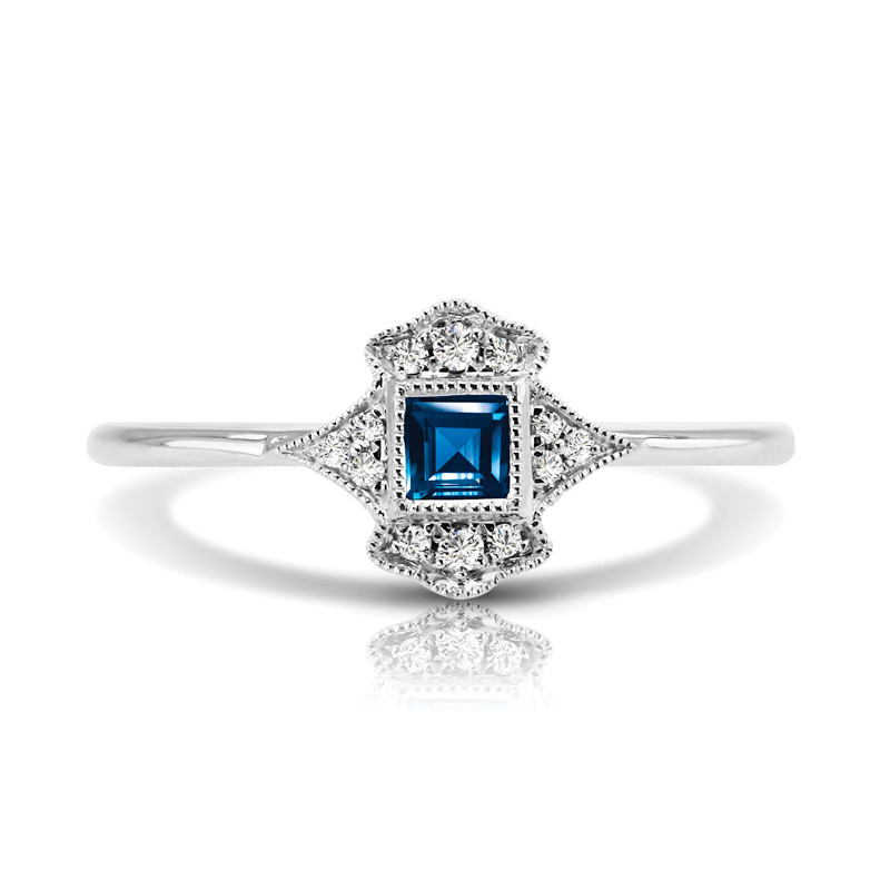 14K W SAPPHIRE & DIAMOND FASHION RING;DIAMOND=1/20 CTTW;BLUE SAPPHIRE=1/5 CTTW