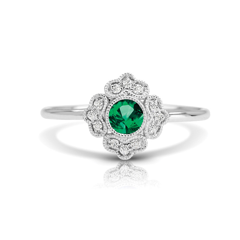 14K W EMERALD & DIAMOND FASHION RING;DIAMOND=1/20 CTTW;EMERALD=1/5 CTTW