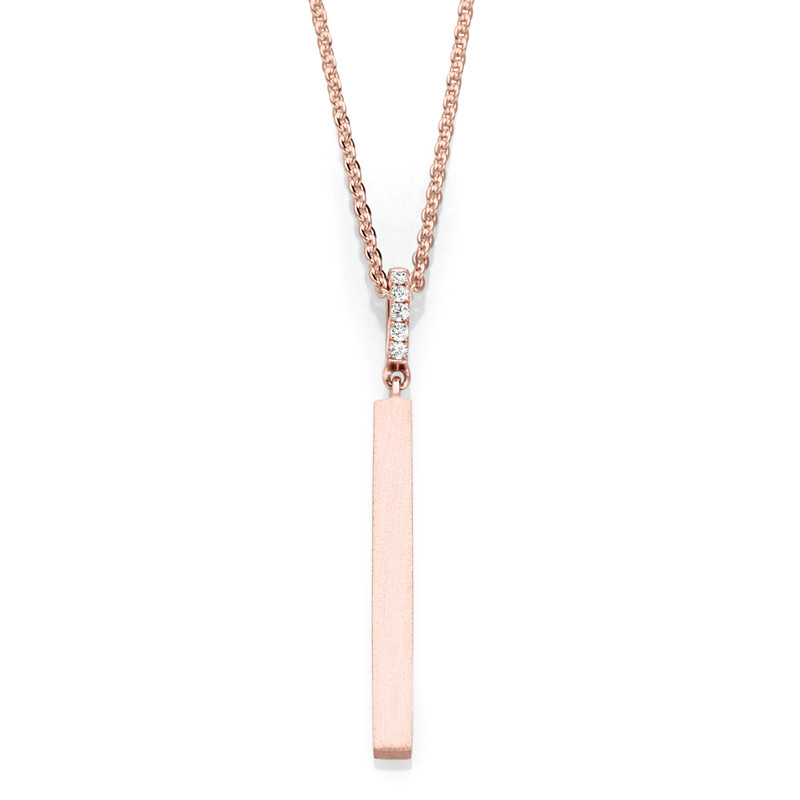 14K ROSE NECKLACE MATT FINISH;DIAMOND ACCENT