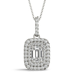 PENDANTS EMERALD CUT 6X4 DOUBLE HALO